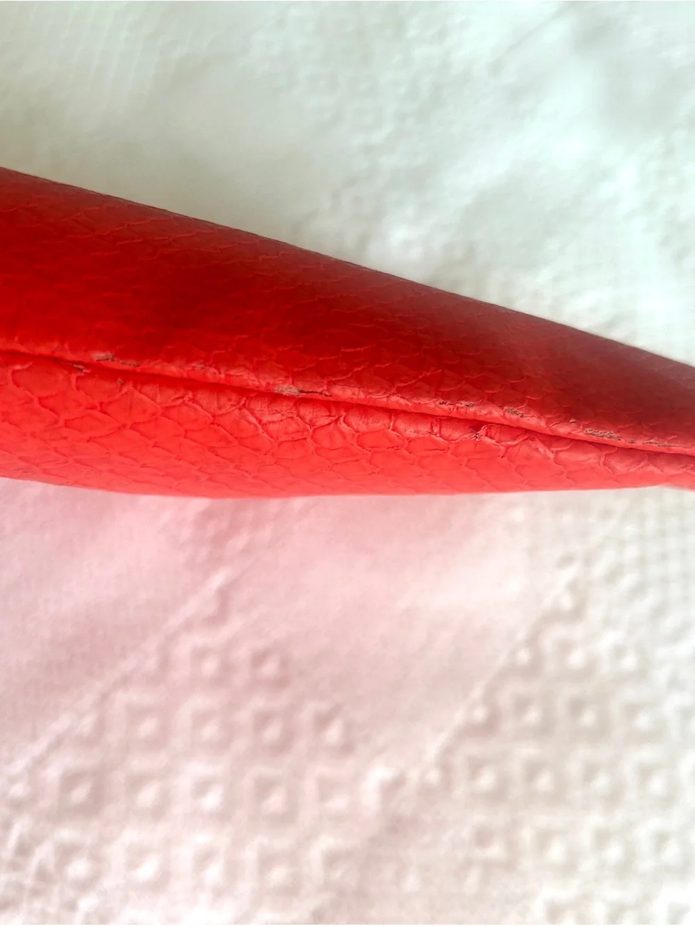 C. Wonder Clutch Orange Red Embossed Print Zip Close with Gold C Emblem